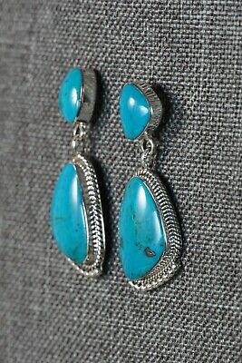 Navajo Turquoise and Sterling Silver Earrings - Sadie Jim - High Lonesome Trading