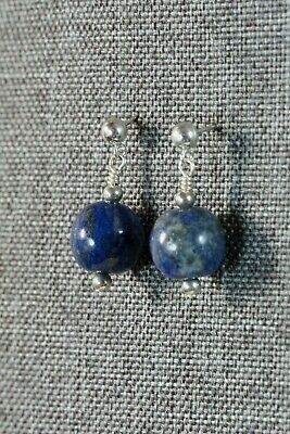 Navajo Lapis and Sterling Silver Earrings - Native American - High Lonesome Trading
