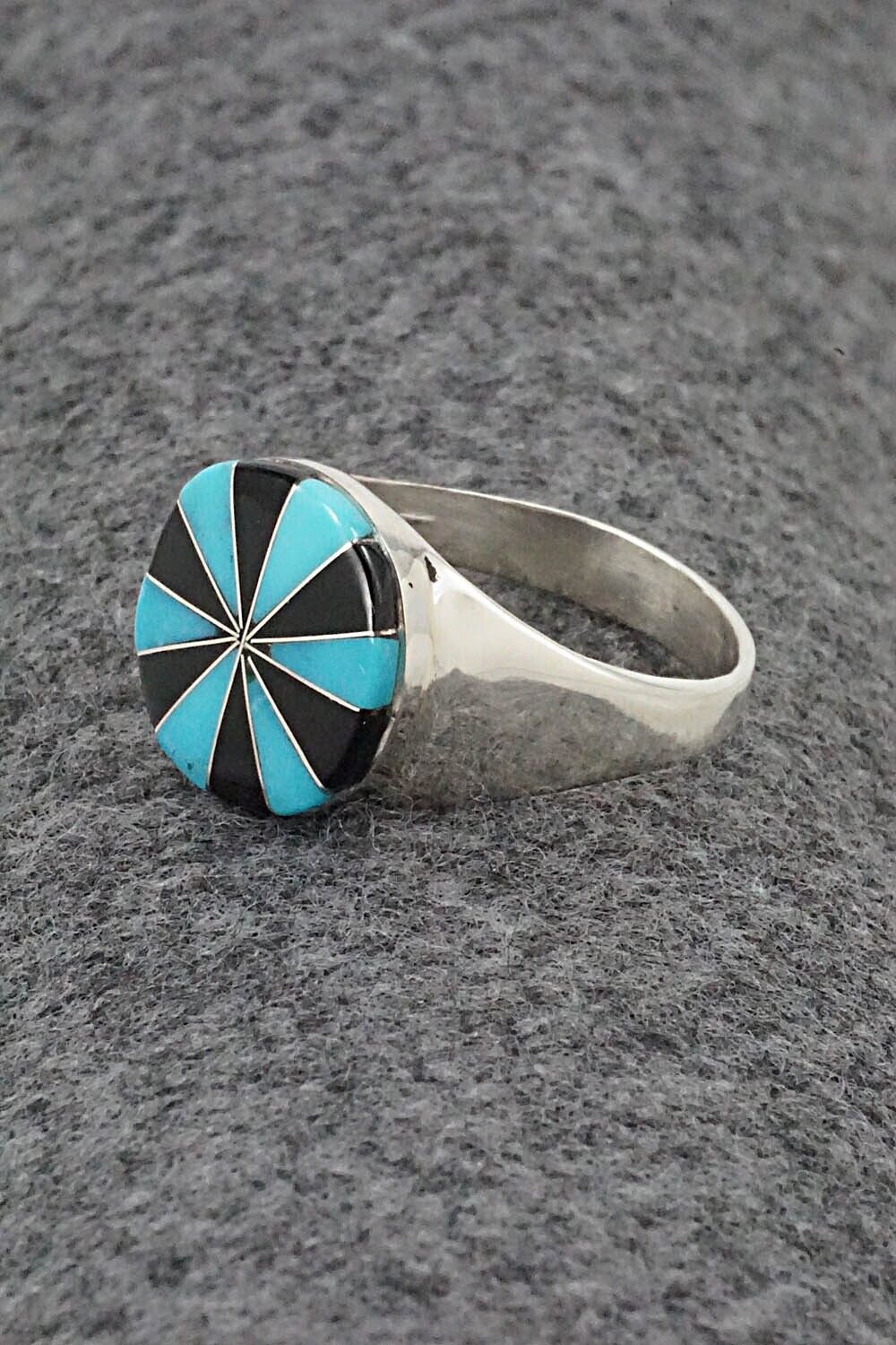 Turquoise, Onyx & Sterling Silver Ring - Johnson Laweka - Size 11