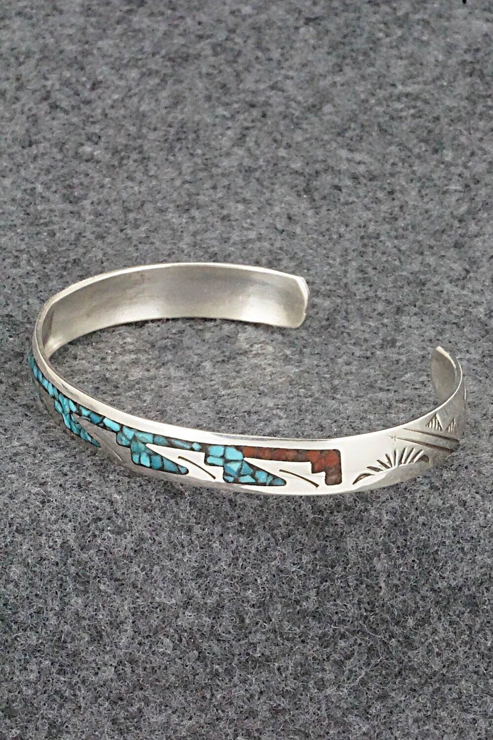 Turquoise, Coral and Sterling Silver Bracelet - Joleen Yazzie