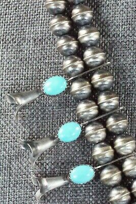 Turquoise & Sterling Silver Squash Blossom and Earrings - Leon Kirlie