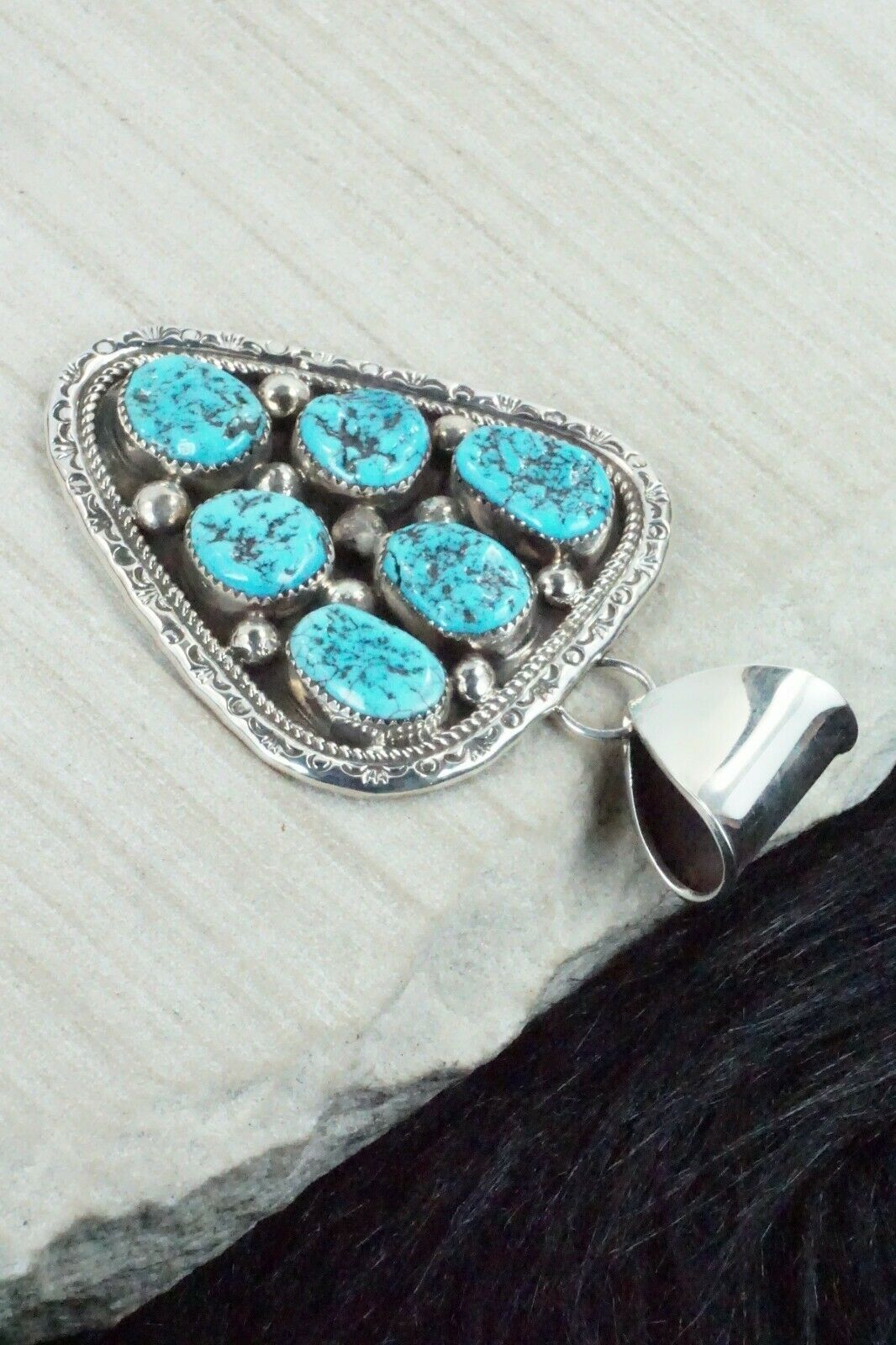 Turquoise and Sterling Silver Pendant - Leslie Nez - High Lonesome Trading
