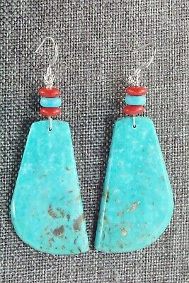 Turquoise, Coral & Sterling Silver Earrings - Lupe Lovato