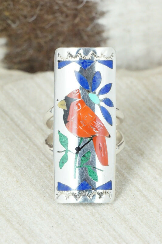 Multi Stone Inlay & Sterling Silver Ring - Quintin Quam Sr - Size 6.75