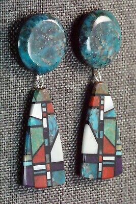 Multi Stone Inlay & Sterling Silver Earrings - Chris T. Nieto - Santo Domingo