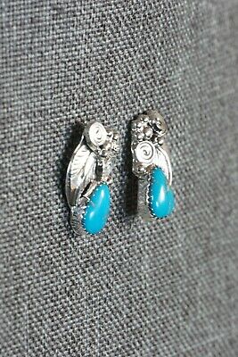 Navajo Turquoise and Sterling Silver Earrings - Etta Larry - High Lonesome Trading