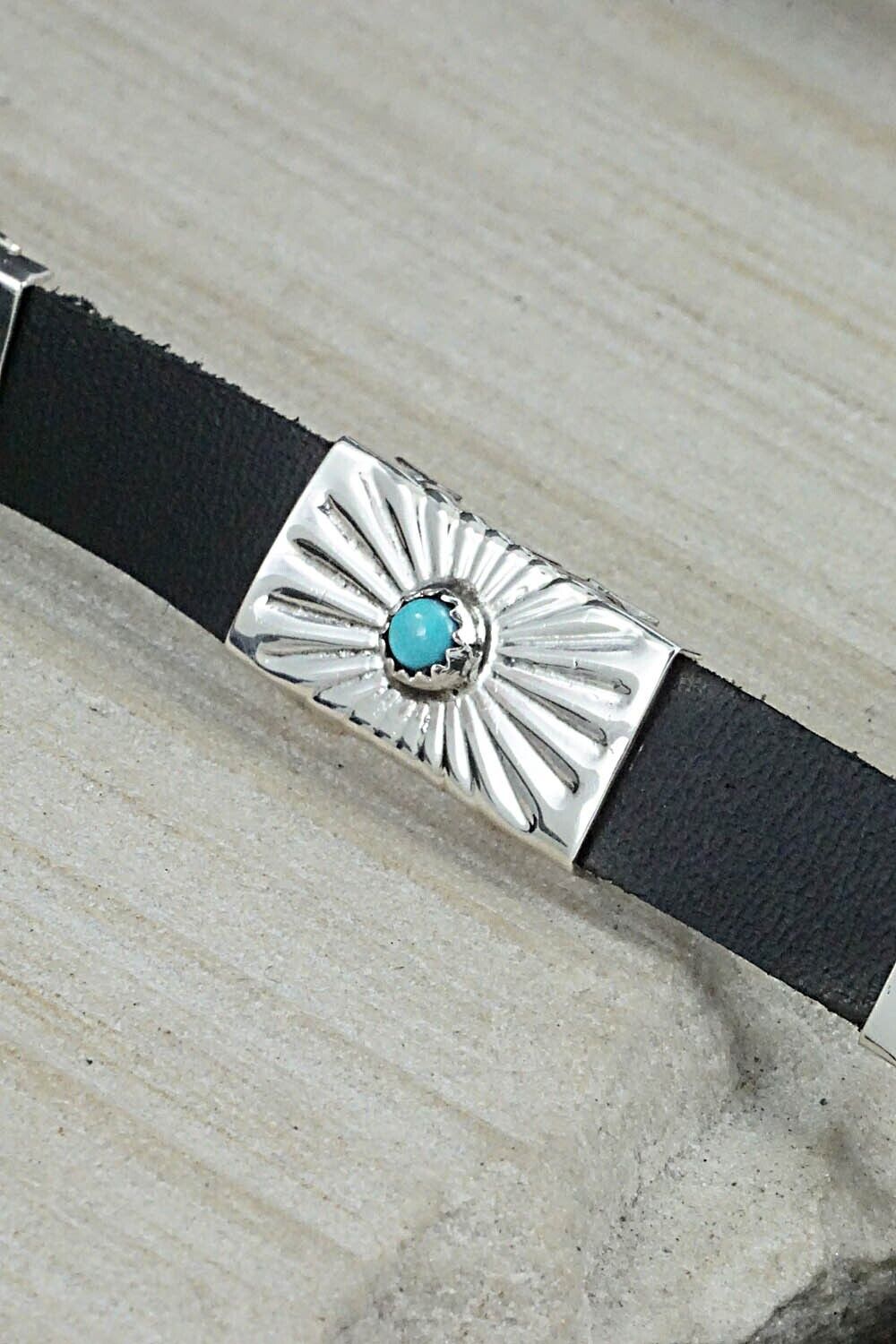 Turquoise, Sterling Silver and Leather Hat Band - Sally Shurley