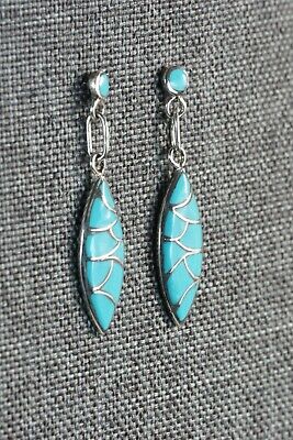 Zuni Turquoise & Sterling Silver Earrings - Orena Leekya - High Lonesome Trading