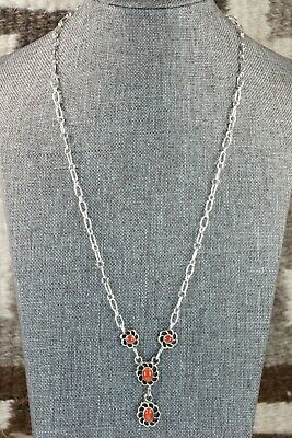 Coral & Sterling Silver Floral Necklace - Sadie Jim