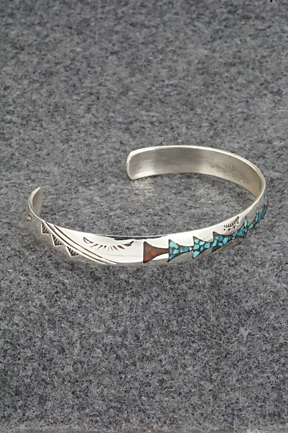 Turquoise, Coral and Sterling Silver Bracelet - Joleen Yazzie