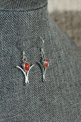 Navajo Coral and Sterling Silver Earrings - Verley Betone - High Lonesome Trading
