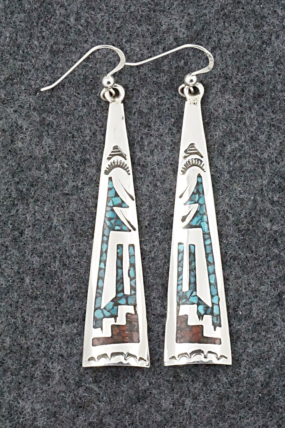 Turquoise, Coral & Sterling Silver Earrings - Jolene Yazzie