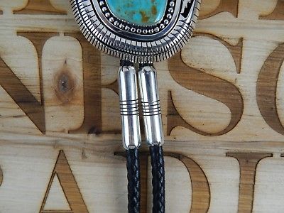 Navajo Sterling Silver & Turquoise Bolo Tie - Jonathan Nez - High Lonesome Trading