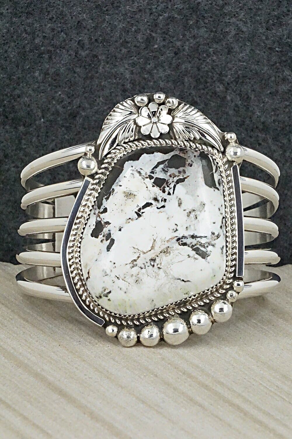 White Buffalo & Sterling Silver Bracelet - Ray Nez