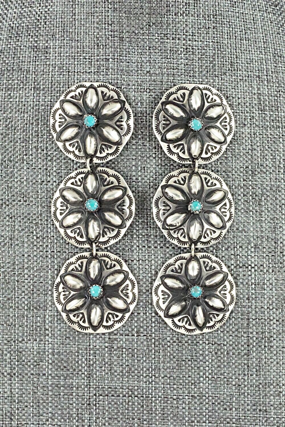 Turquoise & Sterling Silver Earrings - Leander Tahe