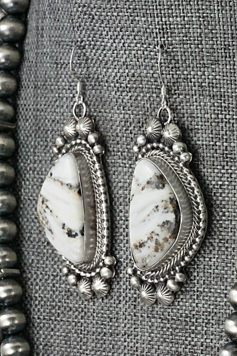 White Buffalo & Sterling Silver Squash Blossom Set - Tom Lewis
