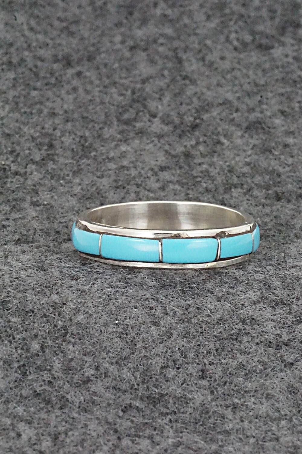 Turquoise & Sterling Silver Inlay Ring - Zenia Kyustewa - Size 10.75
