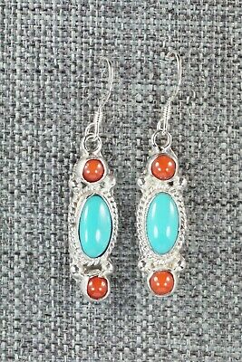Turquoise, Coral and Sterling Silver Earrings - Harris Largo