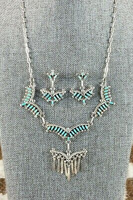 Zuni Turquoise and Sterling Silver Necklace and Earrings Set - Rosaria Fambrough - High Lonesome Trading