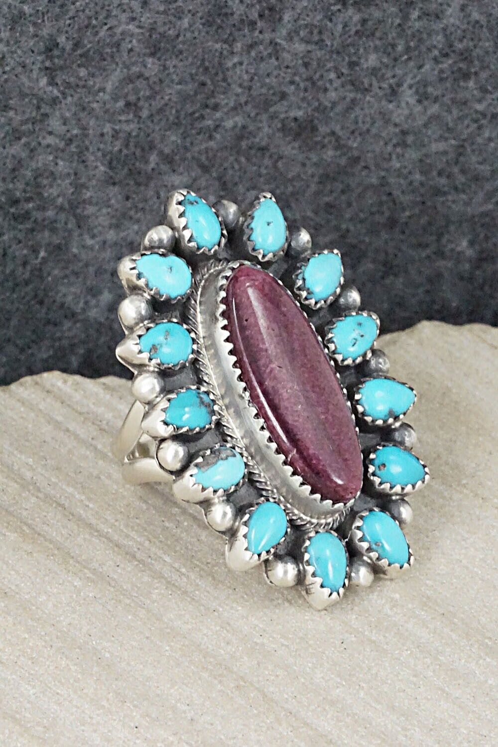 Turquoise, Spiny Oyster & Sterling Silver Ring - Tom Lewis - Size 6.5