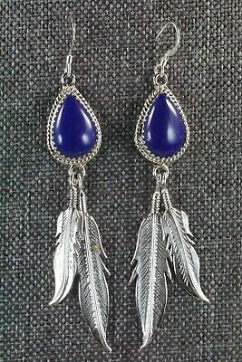 Navajo Lapis & Sterling Silver Earrings - Harris Largo