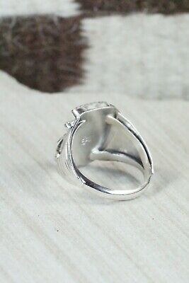 Navajo Turquoise, Coral & Sterling Silver Ring - Jeanette Saunders - Size 11