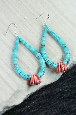 Turquoise, Spiny Oyster & Sterling Silver Earrings - Lupe Lovato