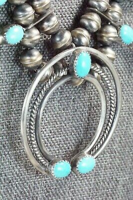 Turquoise & Sterling Silver Squash Blossom and Earrings - Leon Kirlie