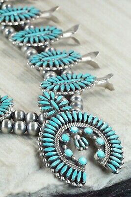 Turquoise & Sterling Silver Squash Blossom and Earrings - Lorena Peina