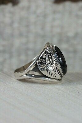 Navajo Onyx and Sterling Silver Ring - Leonard Spencer - Size 13.75 - High Lonesome Trading