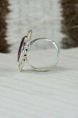 Navajo Spiny Oyster & Sterling Silver Ring - Samuel Yellowhair - Size 7.75