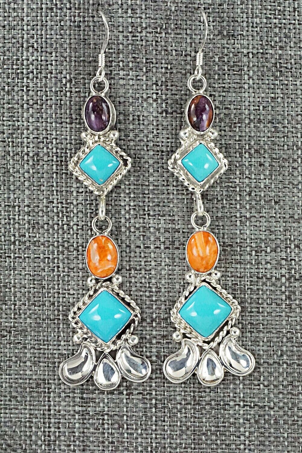 Turquoise, Spiny Oyster & Sterling Silver Earrings - Sharon McCarthy