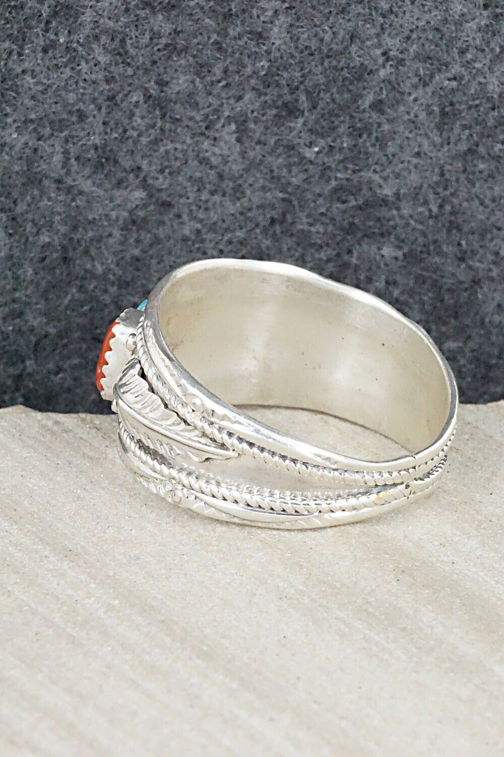 Turquoise, Coral and Sterling Silver Ring - Betty Begay - Size 15.5