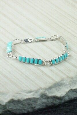 Turquoise & Sterling Silver Link Bracelet - Glennette Luna