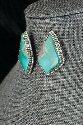 Navajo Turquoise & Sterling Silver Earrings - Alvin Joe - High Lonesome Trading