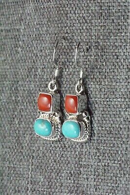 Turquoise, Coral & Sterling Silver Earrings - Verley Betone