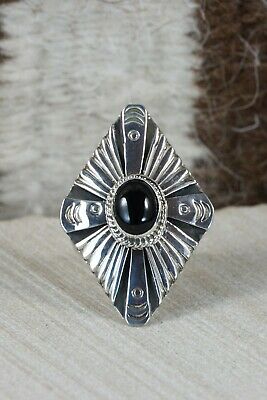 Navajo Onyx & Sterling Silver Ring - Henry Attakai - Size 8