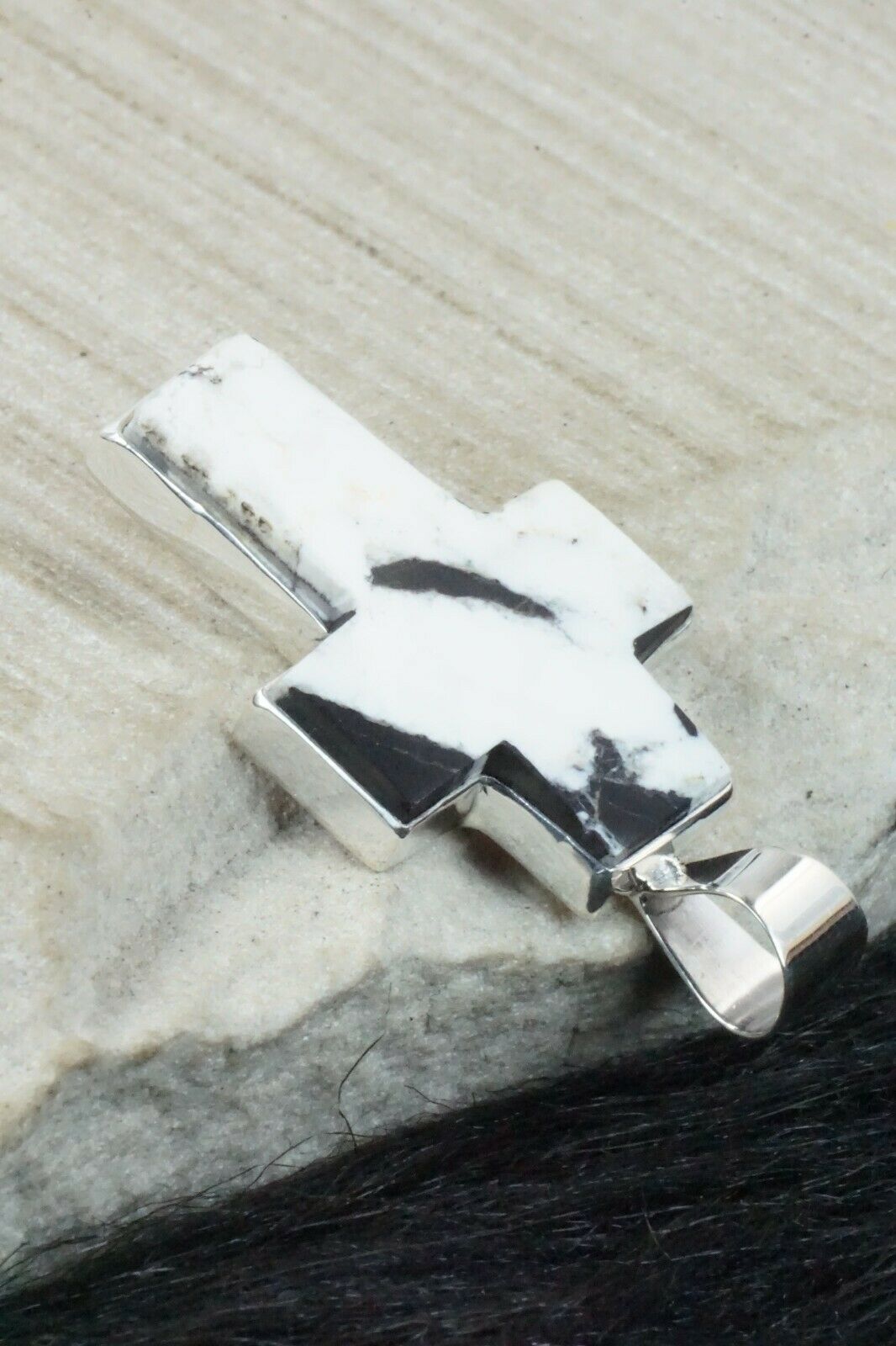 White Buffalo & Sterling Silver Cross Pendant - Diane Wylie