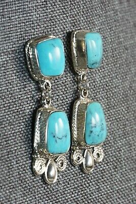 Navajo Turquoise & Sterling Silver Earrings - Greg Yazzie - High Lonesome Trading