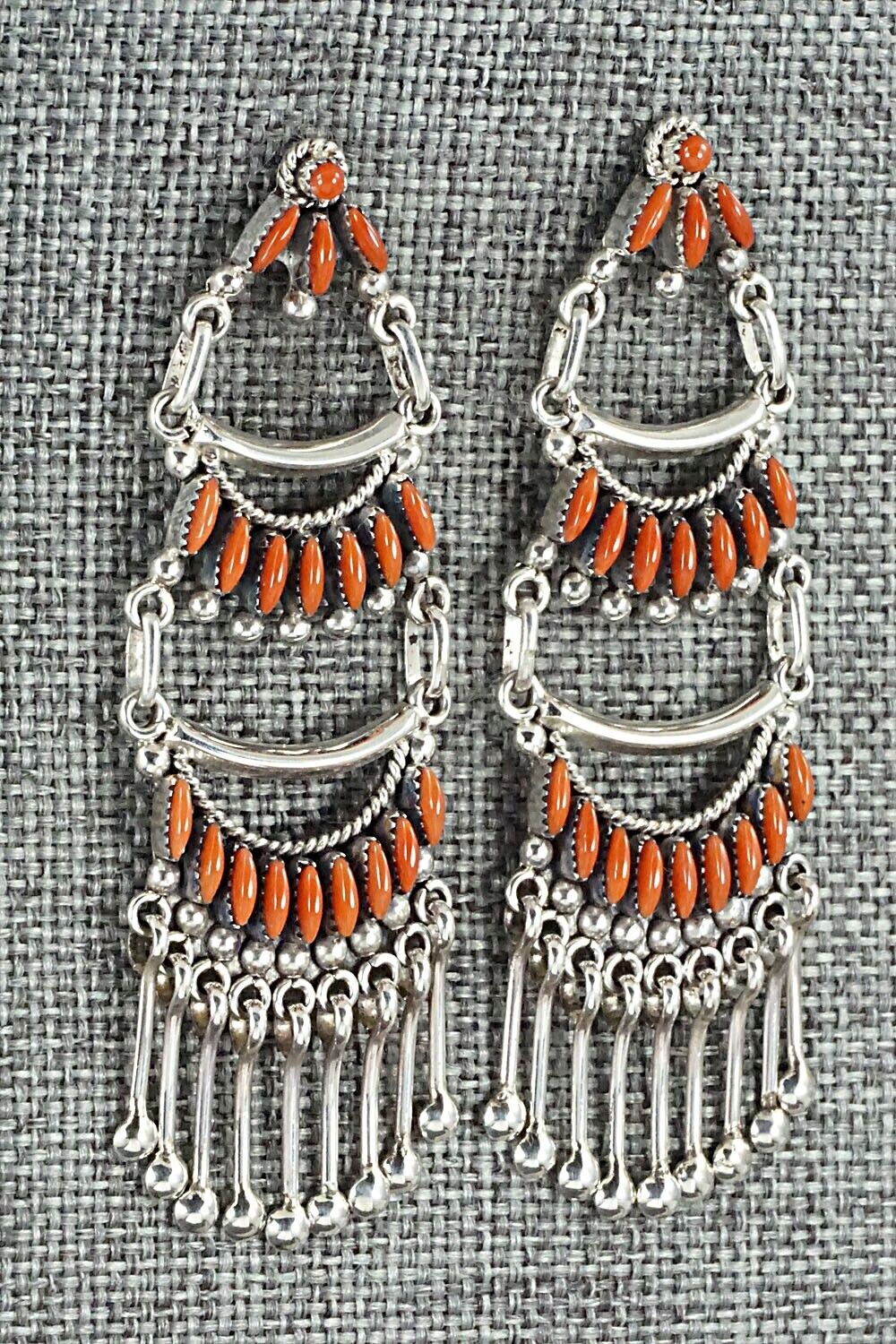 Coral & Sterling Silver Earrings - Stewart Nakatewa