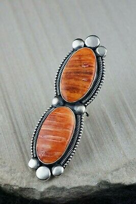 Navajo Spiny Oyster and Sterling Silver Ring - Readda Begay - Size 8.5 - High Lonesome Trading