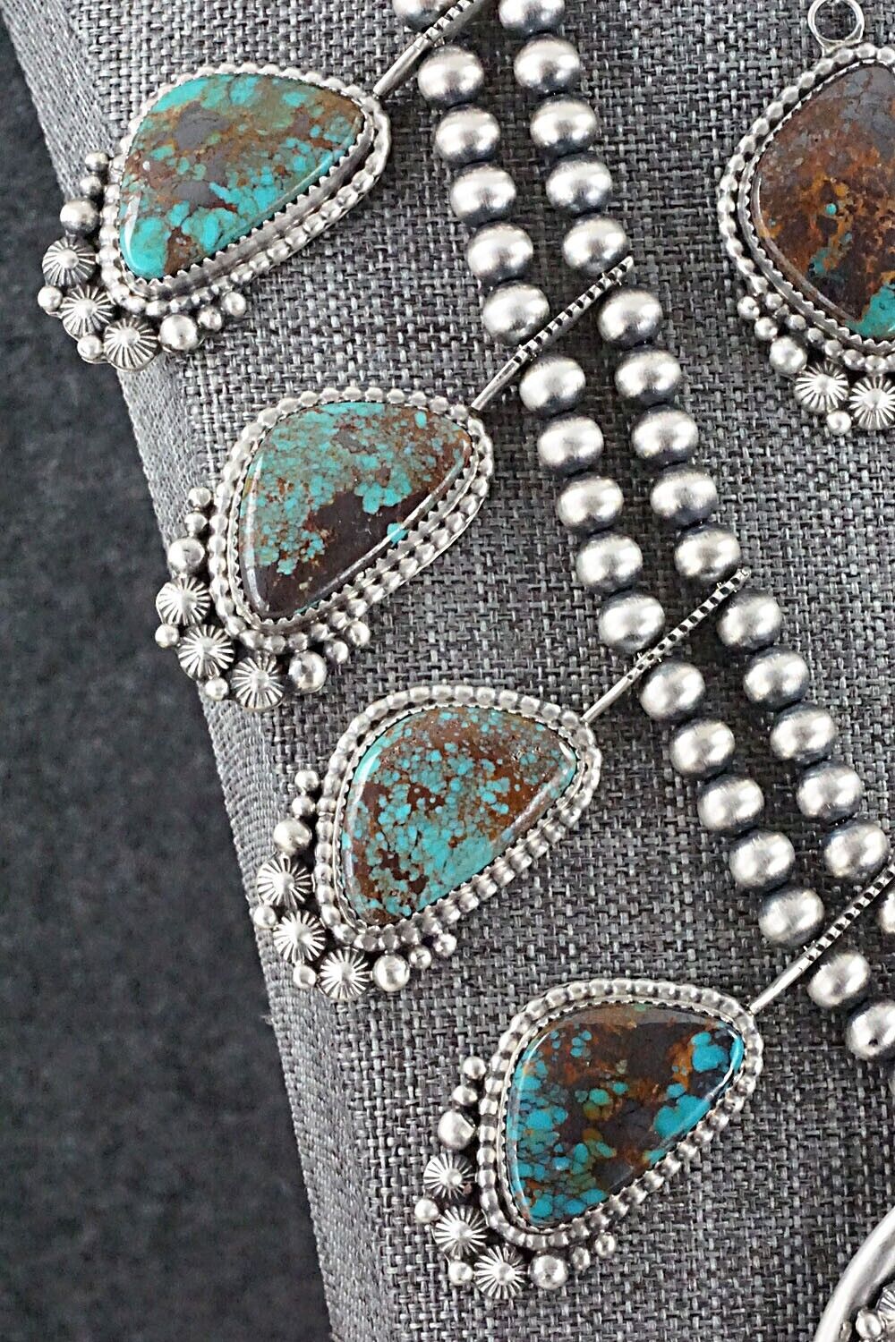 Turquoise & Sterling Silver Squash Blossom Set - Tom Lewis