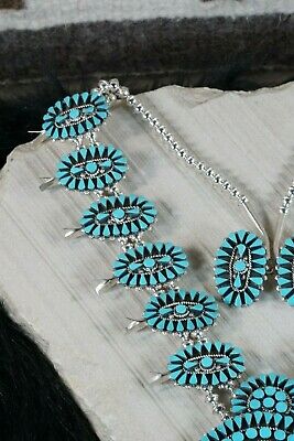 Zuni Turquoise & Sterling Silver Squash Blossom Set - Delbert Chavez - High Lonesome Trading