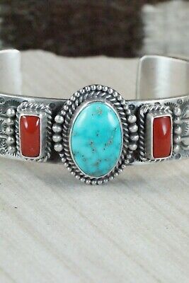 Turquoise, Coral & Sterling Silver Bracelet - Michael Calladitto