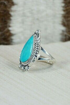 Navajo Turquoise & Sterling Silver Ring - Andrew Vandever - Size 7.5