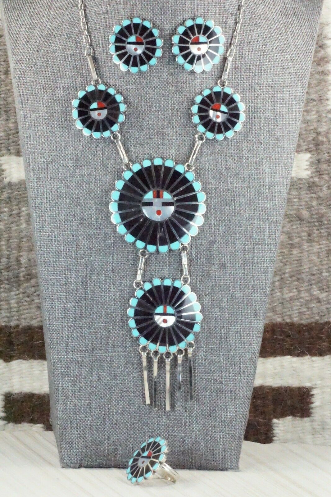 Turquoise, Mother of Pearl & Sterling Silver Inlay Jewelry Set - Adrian Wallace