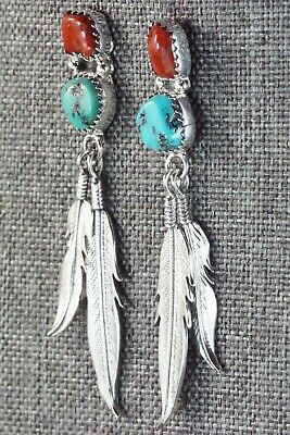 Turquoise, Coral & Sterling Silver Earrings - Annie Spencer