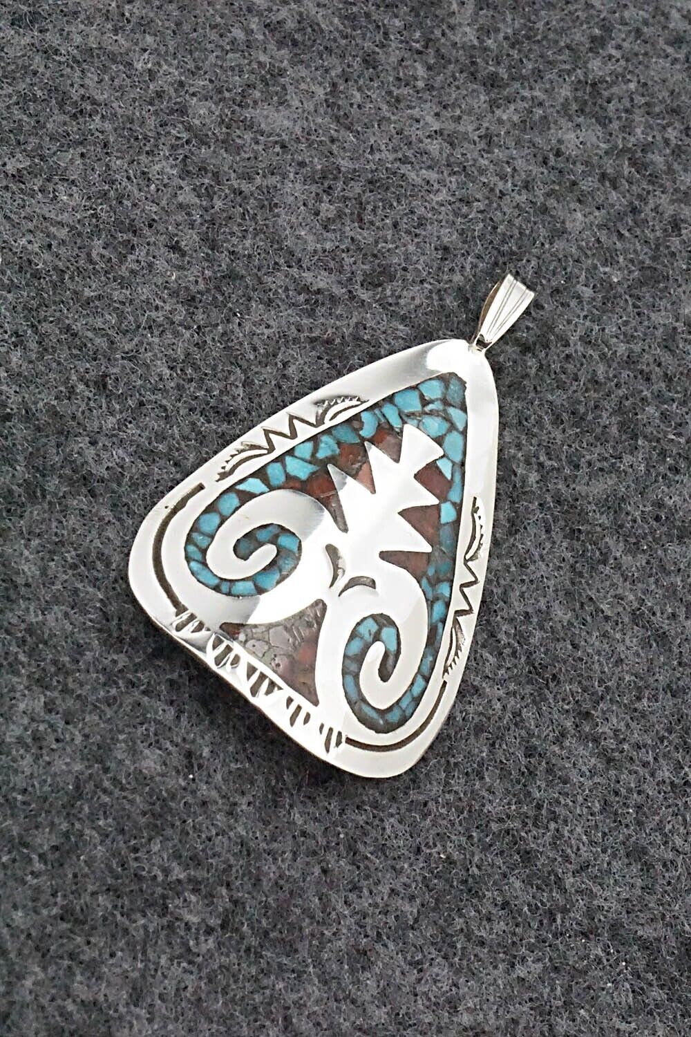 Turquoise, Coral and Sterling Silver Pendant - Jolene Yazzie