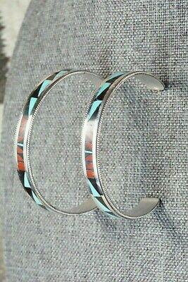 Multi Stone Inlay & Sterling Silver Hoop Earrings - Phil Weahkee - High Lonesome Trading
