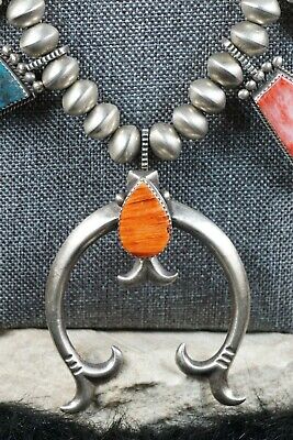 Spiny Oyster & Sterling Silver Squash Blossom and Earrings - Selina Warner